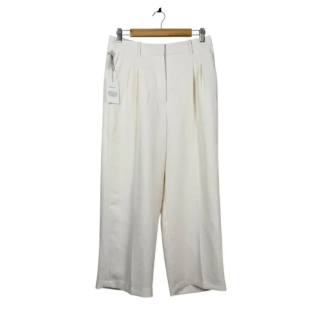 Aritzia Wide Leg Cropped Linen Pants in Light Beige